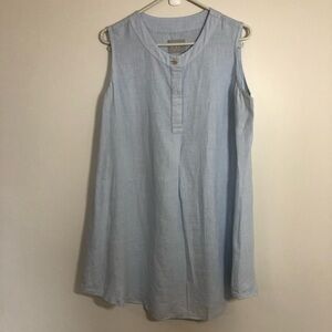 Linen Way blue linen dress or tunic with slight shirt tail hem loose fit Size M